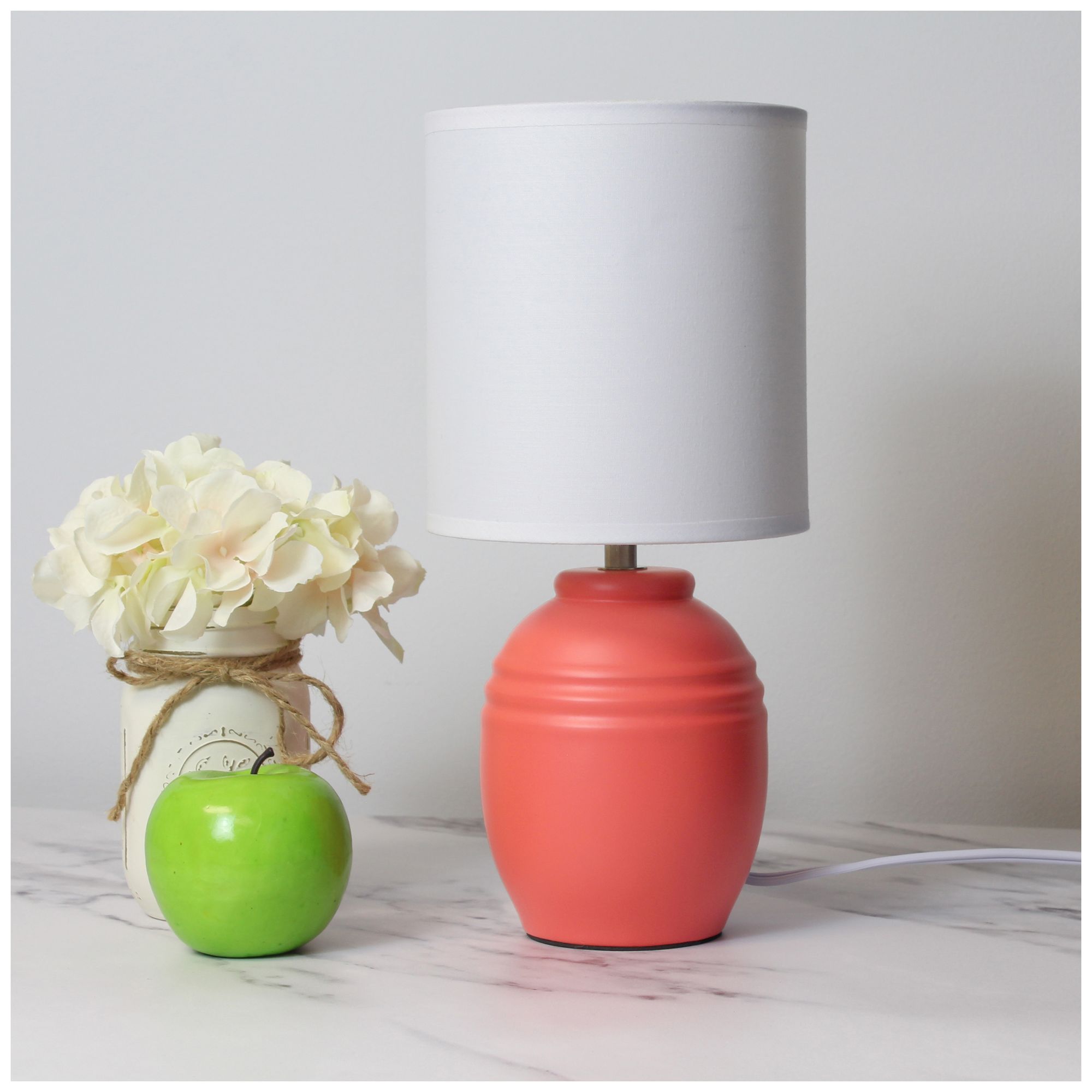 Simple Designs 12.5" Mini Classic Jar Table Lamp w Fabric Shade,, Orange