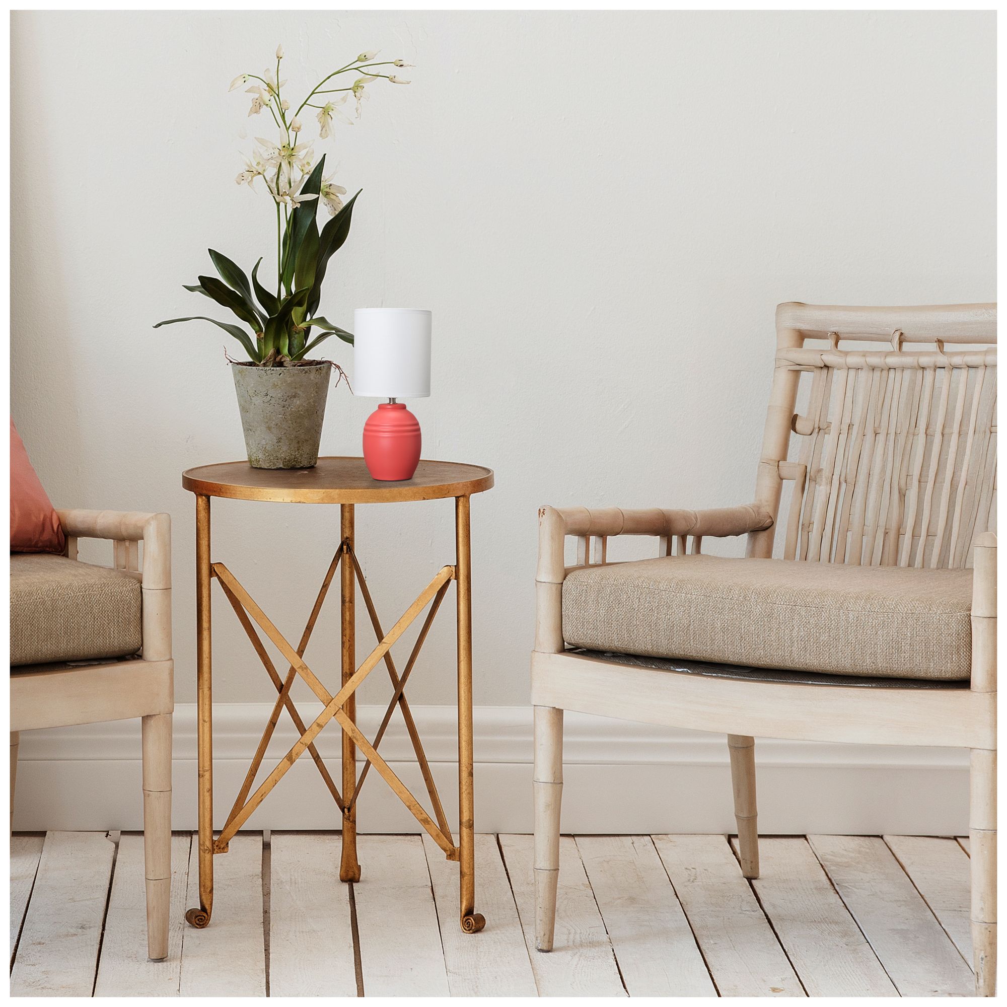 Simple Designs 12.5" Mini Classic Jar Table Lamp w Fabric Shade,, Orange