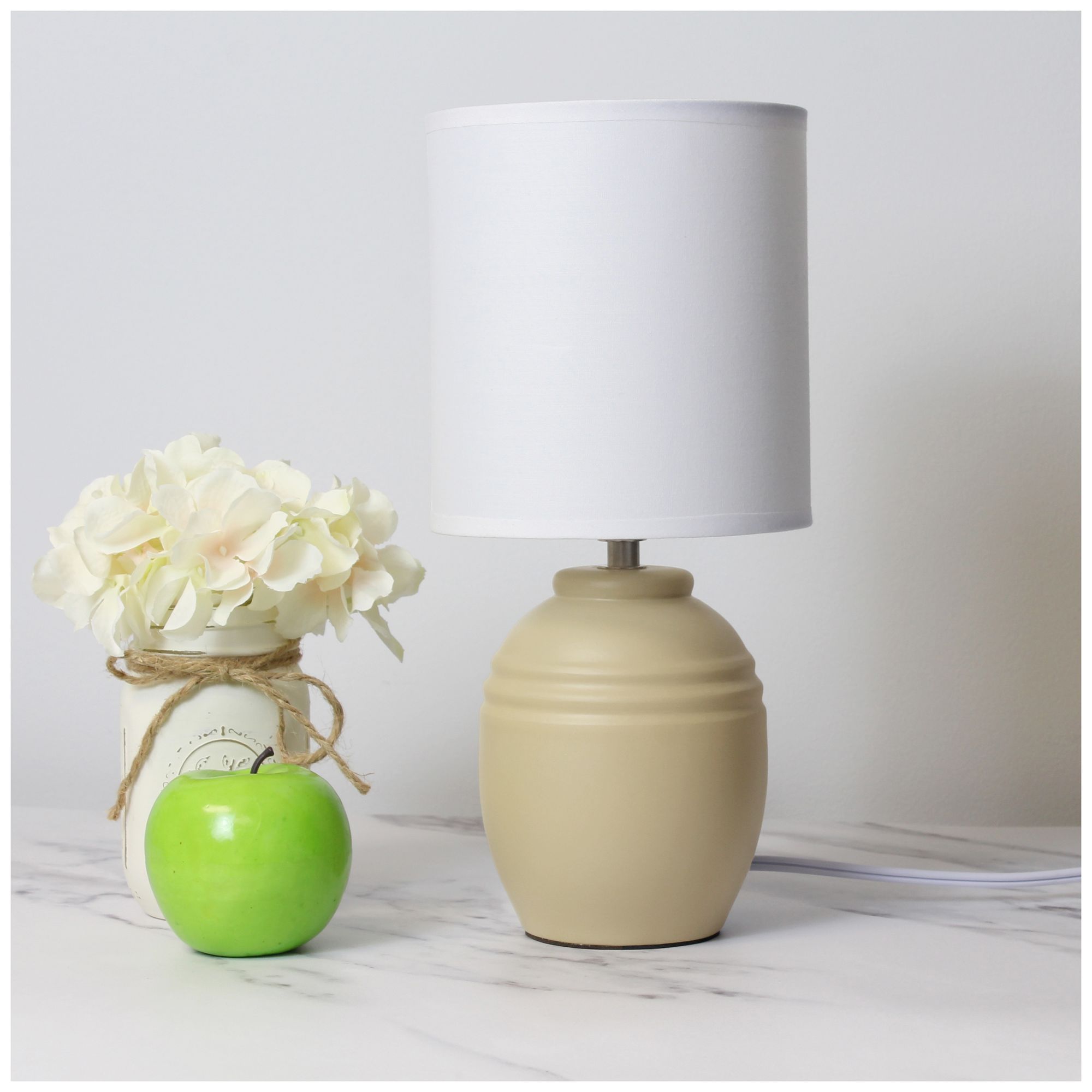 Simple Designs 12.5" Mini Classic Jar Table Lamp w Fbc Shade, Khaki