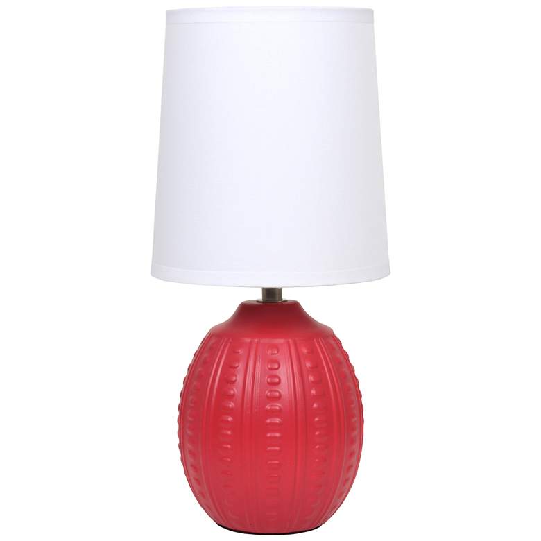 Image 1 Simple Designs 12.5" Mini Textured Oval Table Lamp, White Fabric Shade,Red
