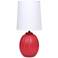 Simple Designs 12.5" Mini Textured Oval Table Lamp, White Fabric Shade,Red
