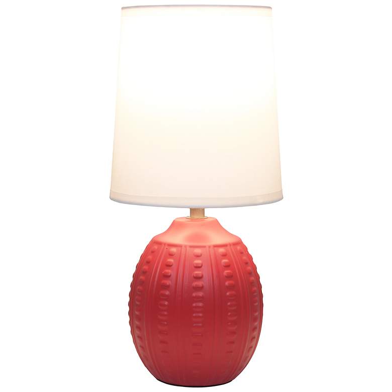 Image 3 Simple Designs 12.5" Mini Textured Oval Table Lamp, White Fabric Shade,Red more views