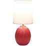 3_Simple Designs 12.5" Mini Textured Oval Table Lamp, White Fabric Shade,Red more views