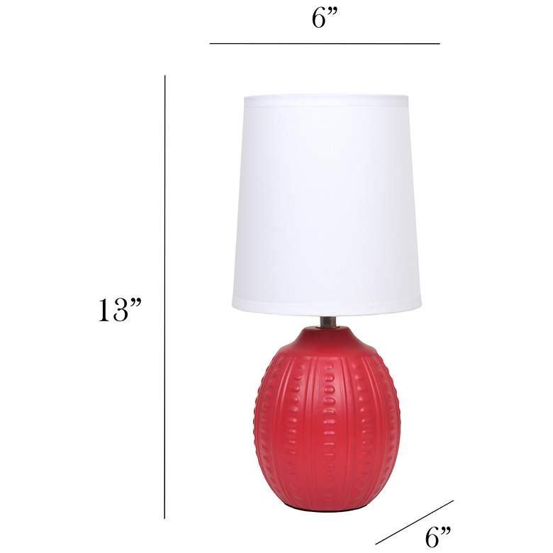 Image 4 Simple Designs 12.5" Mini Textured Oval Table Lamp, White Fabric Shade,Red more views