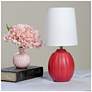 5_Simple Designs 12.5" Mini Textured Oval Table Lamp, White Fabric Shade,Red more views