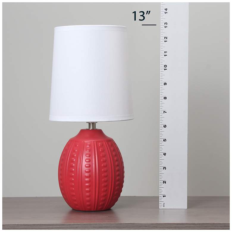 Image 7 Simple Designs 12.5" Mini Textured Oval Table Lamp, White Fabric Shade,Red more views