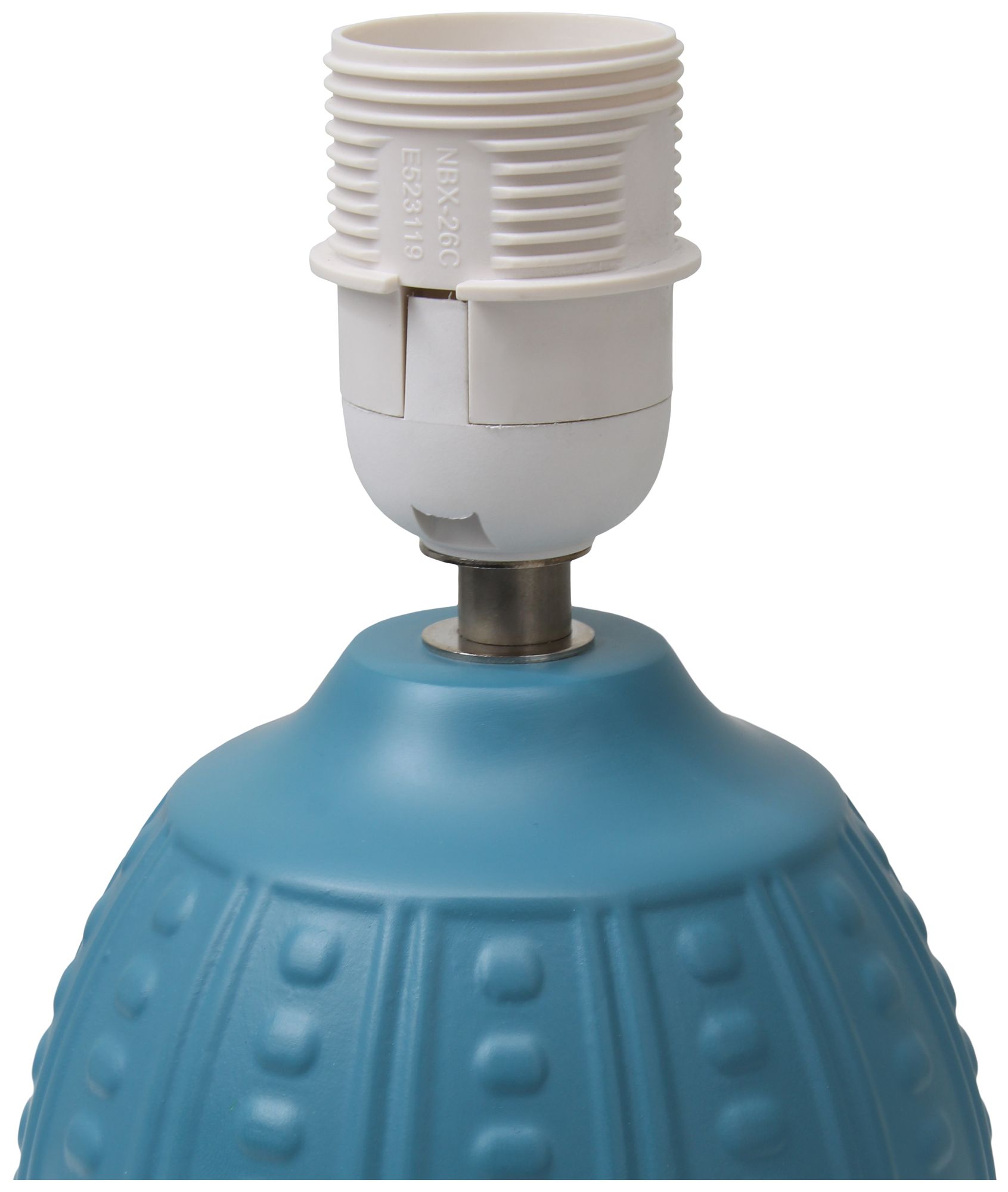 Simple Designs 12.5" Mini Textured Oval Table Lamp, WHT Fabric Shade, Teal