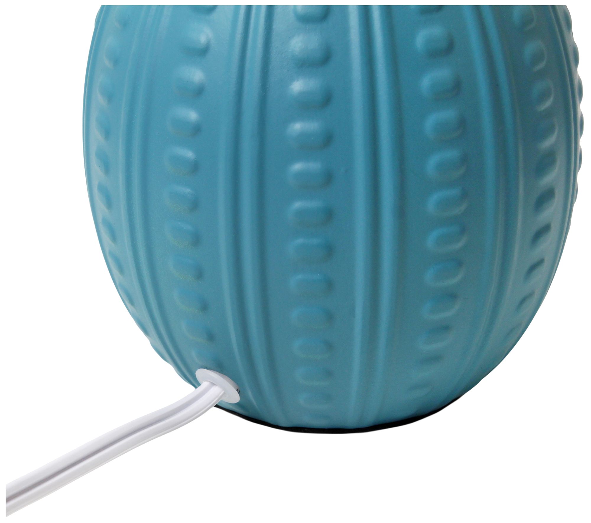 Simple Designs 12.5" Mini Textured Oval Table Lamp, WHT Fabric Shade, Teal