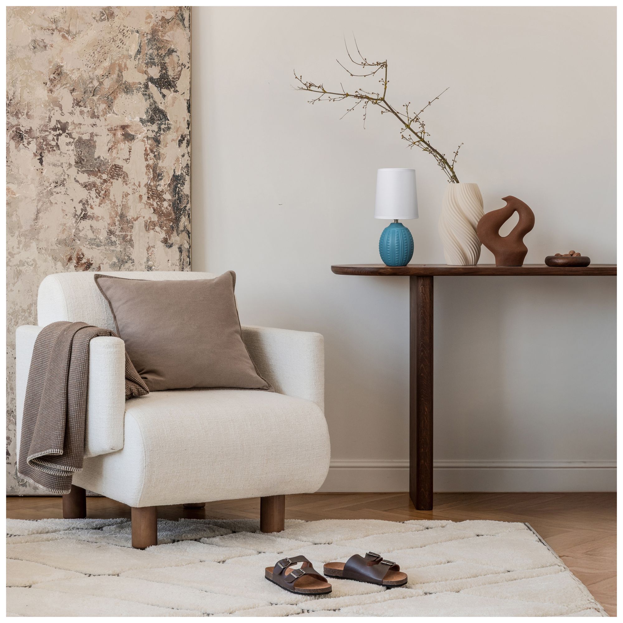 Simple Designs 12.5" Mini Textured Oval Table Lamp, WHT Fabric Shade, Teal