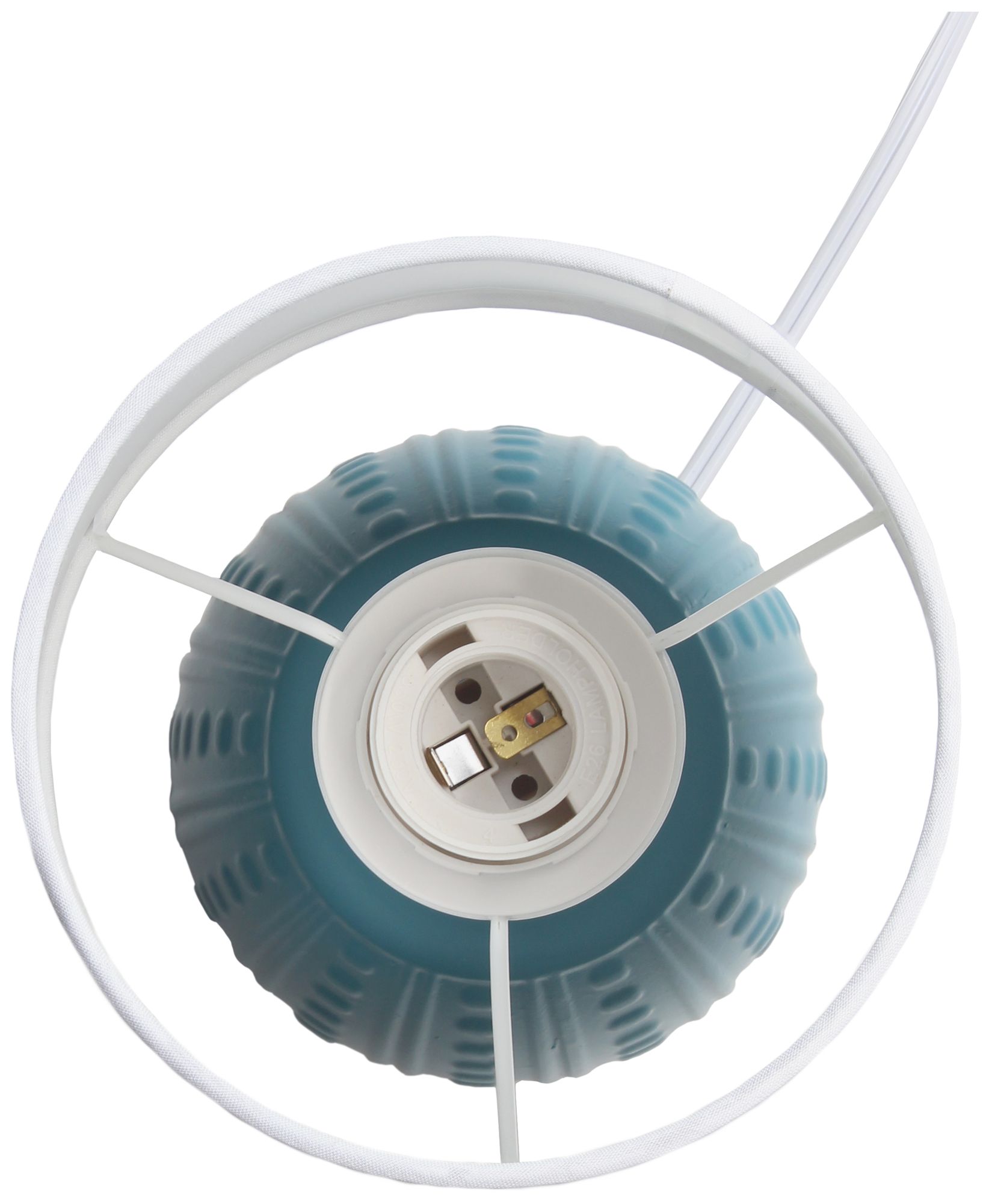 Simple Designs 12.5" Mini Textured Oval Table Lamp, WHT Fabric Shade, Teal