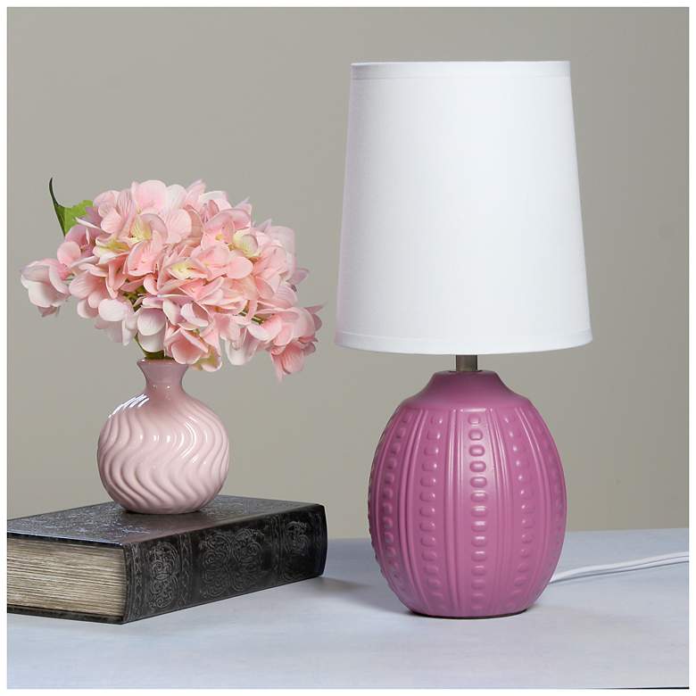 Image 5 Simple Designs 12.5" Mini Textured Oval Tb Lamp, Wht Fabric Shade, Fuschia more views