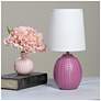 5_Simple Designs 12.5" Mini Textured Oval Tb Lamp, Wht Fabric Shade, Fuschia more views