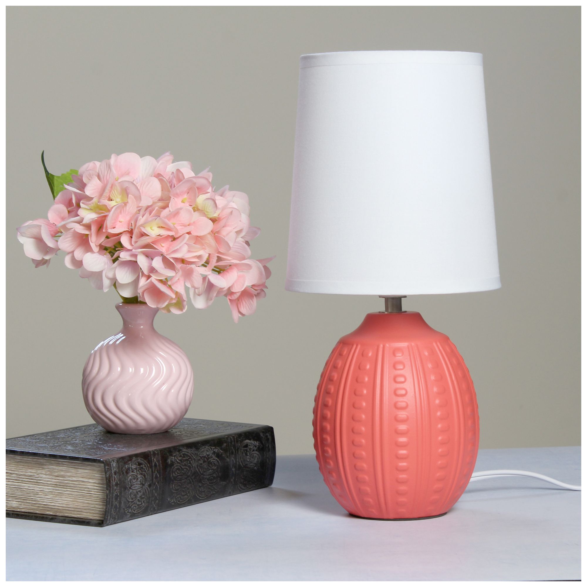 Simple Designs 12.5" Mini Textured Oval Tb Lp, White Fabric Shade, Orange