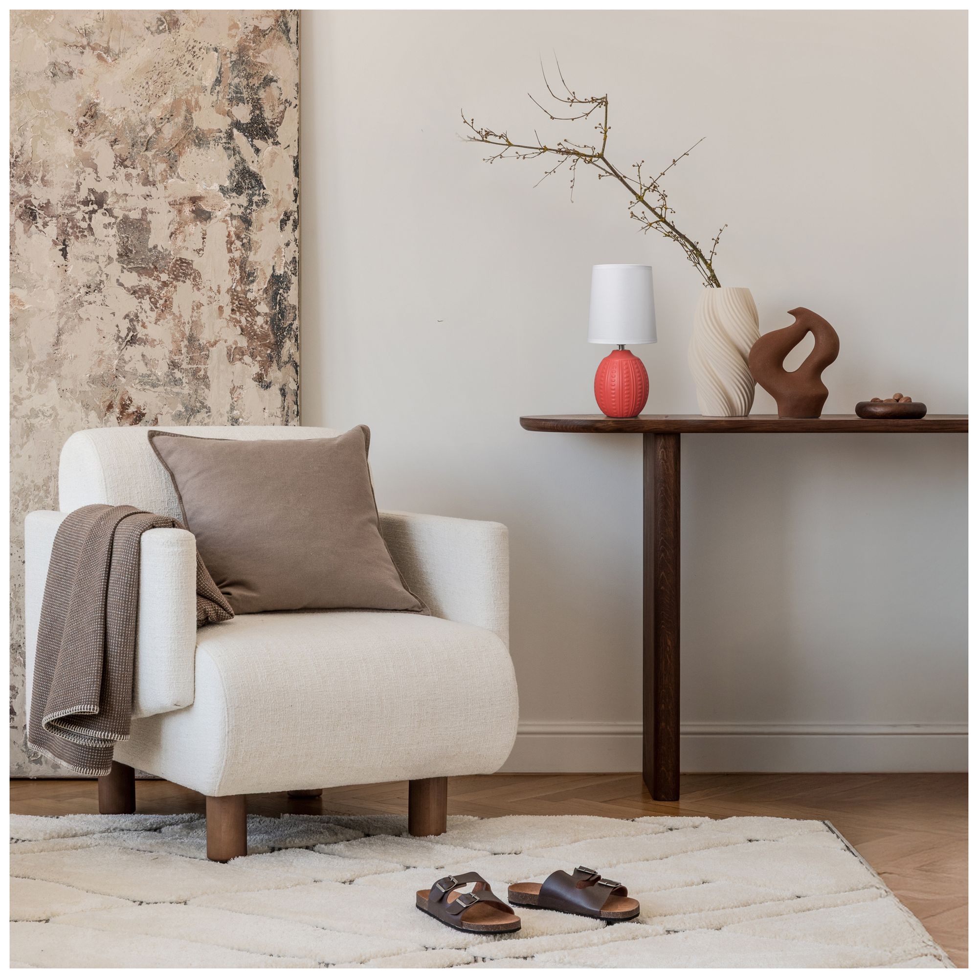 Simple Designs 12.5" Mini Textured Oval Tb Lp, White Fabric Shade, Orange