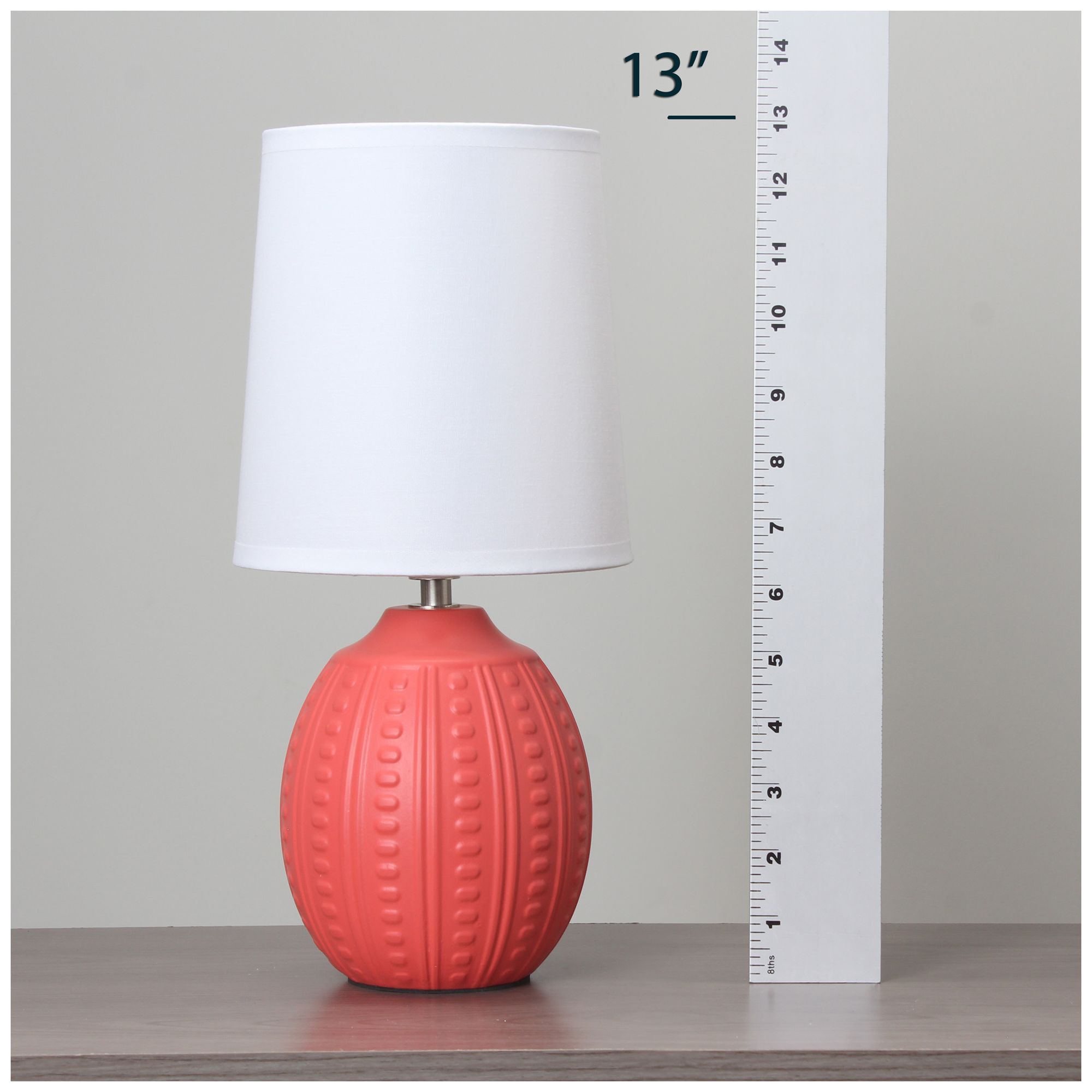 Simple Designs 12.5" Mini Textured Oval Tb Lp, White Fabric Shade, Orange