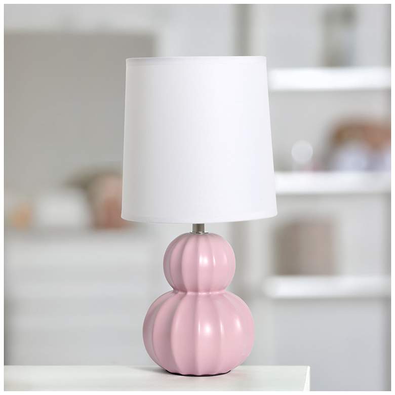 Image 1 Simple Designs 12.5" Stacked Gourd Ceramic Table Lamp, Pink, Wht Fbc Shade