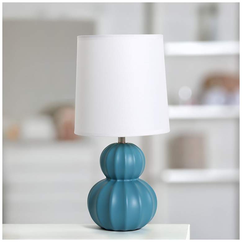 Image 5 Simple Designs 12.5" Stacked Gourd Ceramic Table Lamp,Teal, Wht Fbc Shade more views
