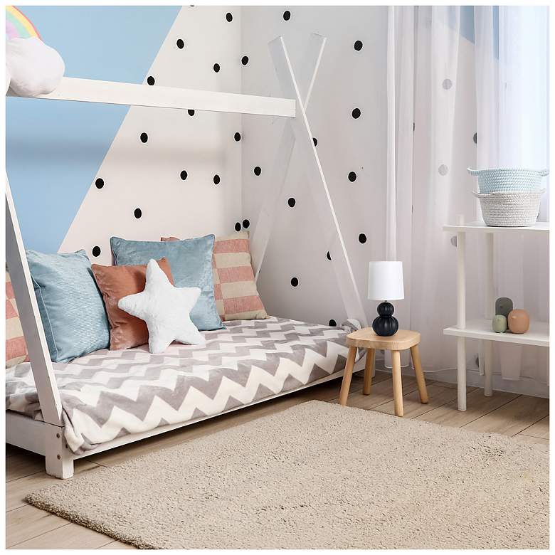 Image 6 Simple Designs 12.5" Stacked Gourd Ceramic Tb Lp, Black, White Fabric Shade more views