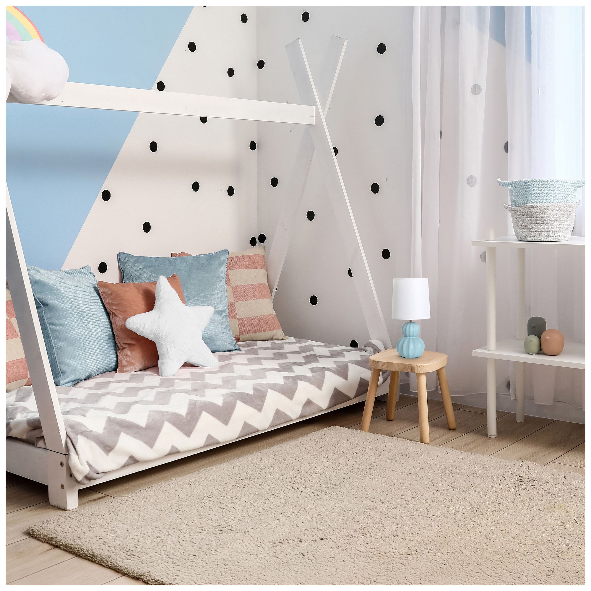 Simple Designs 12.5" Stacked Gourd CRMC Tb Lp, Baby Blue, White Fbc Shade