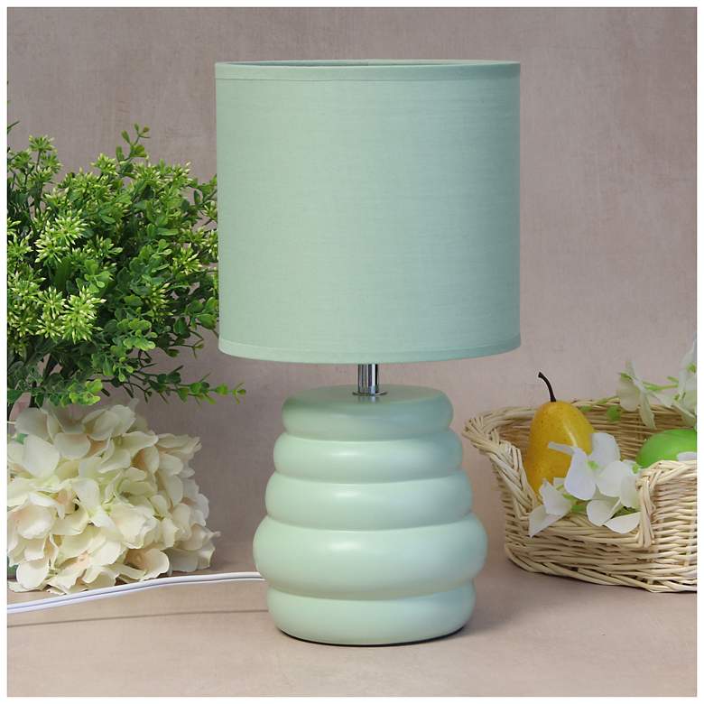 Image 1 Simple Designs 12.68" Chic Glow Stacked Ceramic Tblmp, Mono Fbc Shd, LT GRN