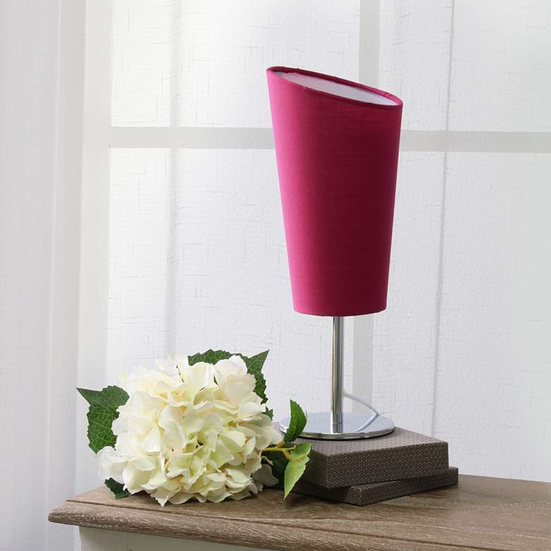 Image 1 Simple Designs 12 1/2"H Pink Shade Chrome Accent Table Lamp