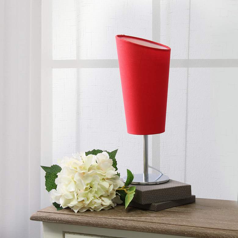 Image 1 Simple Designs 12 1/2 inchH Red Shade Chrome Accent Table Lamp