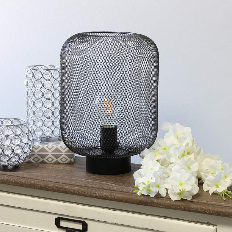 Image 1 Simple Designs 12 1/4 inchH Black Metal Mesh Accent Table Lamp