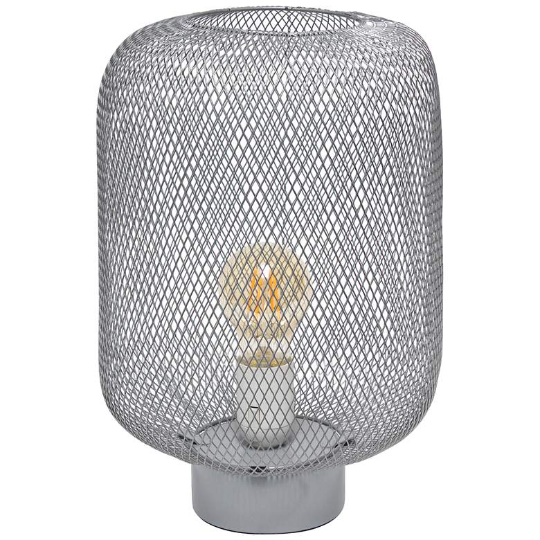Image 2 Simple Designs 12 1/4"H Gray Metal Mesh Accent Table Lamp