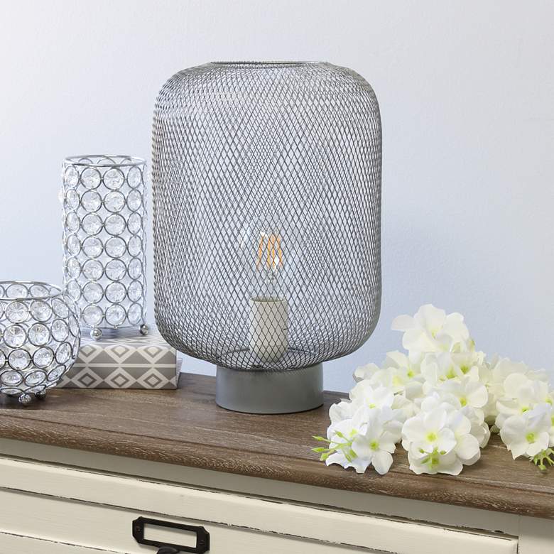 Image 1 Simple Designs 12 1/4"H Gray Metal Mesh Accent Table Lamp