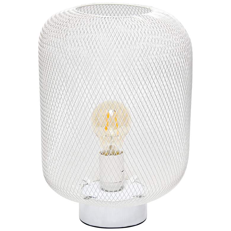 Image 2 Simple Designs 12 1/4 inchH White Metal Mesh Accent Table Lamp