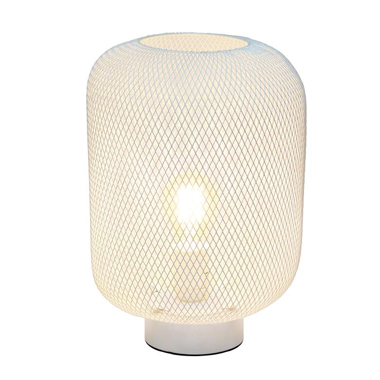 Image 3 Simple Designs 12 1/4 inchH White Metal Mesh Accent Table Lamp more views