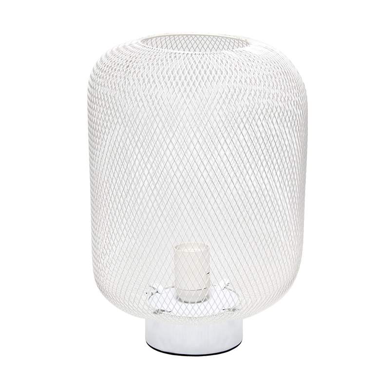Image 6 Simple Designs 12 1/4"H White Metal Mesh Accent Table Lamp more views