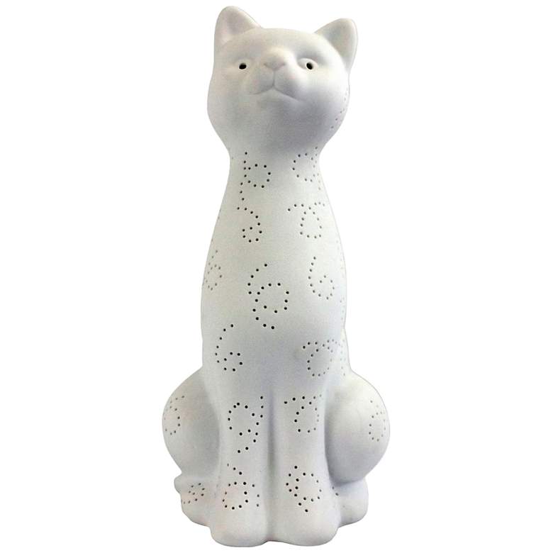 Image 1 Simple Designs 12 1/4"H White Porcelain Kitty Cat Accent Table Lamp