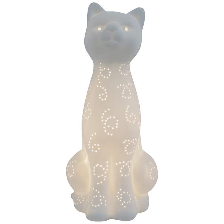 Image 4 Simple Designs 12 1/4"H White Porcelain Kitty Cat Accent Table Lamp more views