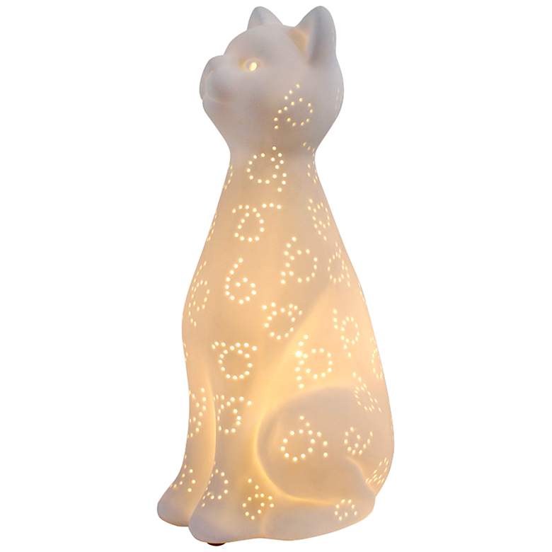 Image 5 Simple Designs 12 1/4"H White Porcelain Kitty Cat Accent Table Lamp more views