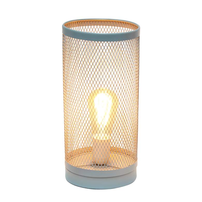 Image 3 Simple Designs 12 3/4 inchH Gray Mesh Cylinder Accent Table Lamp more views