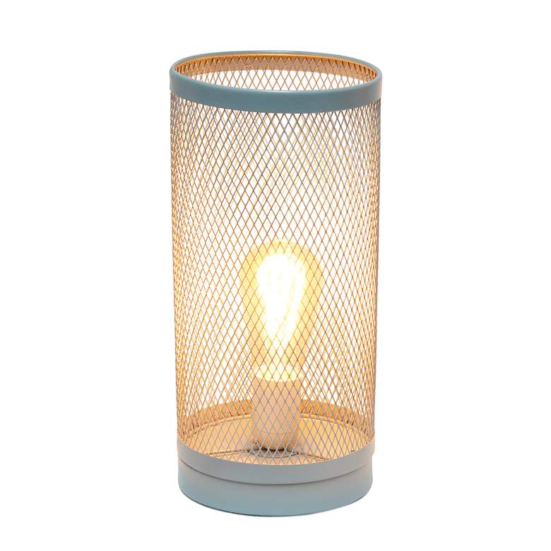 Image 3 Simple Designs 12 3/4"H Gray Mesh Cylinder Accent Table Lamp more views
