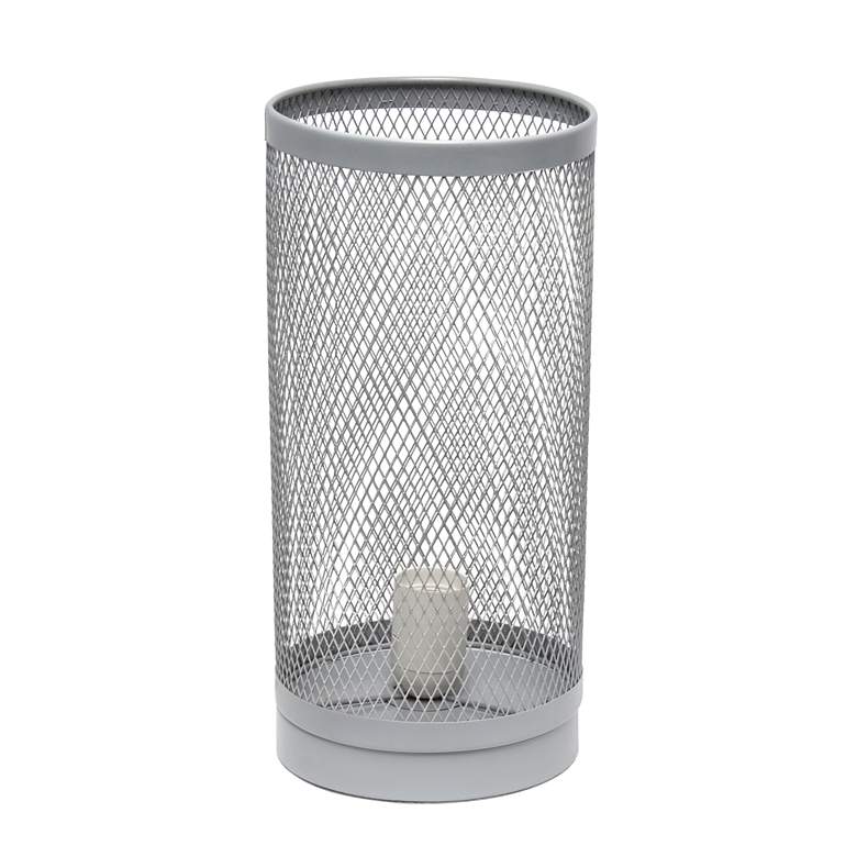 Image 5 Simple Designs 12 3/4"H Gray Mesh Cylinder Accent Table Lamp more views