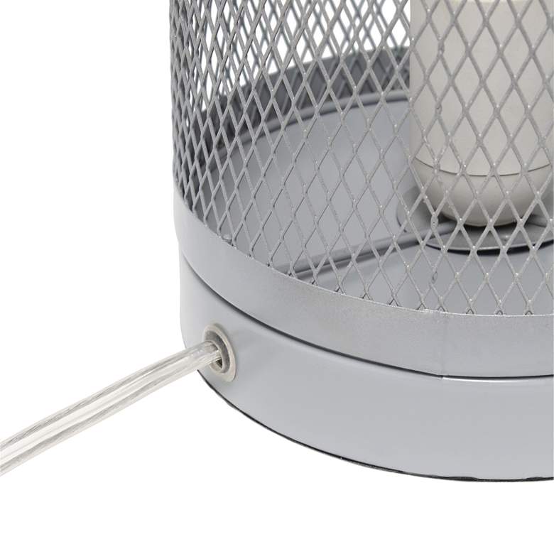 Image 6 Simple Designs 12 3/4"H Gray Mesh Cylinder Accent Table Lamp more views