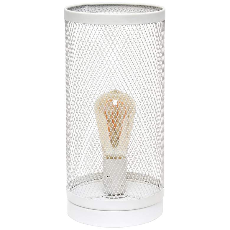 Image 2 Simple Designs 12 3/4 inchH White Mesh Cylinder Accent Lamp