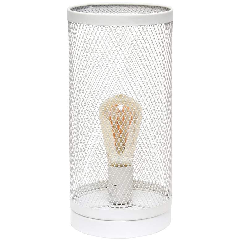 Image 2 Simple Designs 12 3/4"H White Mesh Cylinder Accent Lamp