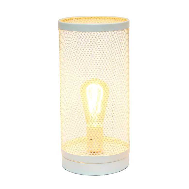 Image 3 Simple Designs 12 3/4 inchH White Mesh Cylinder Accent Lamp more views