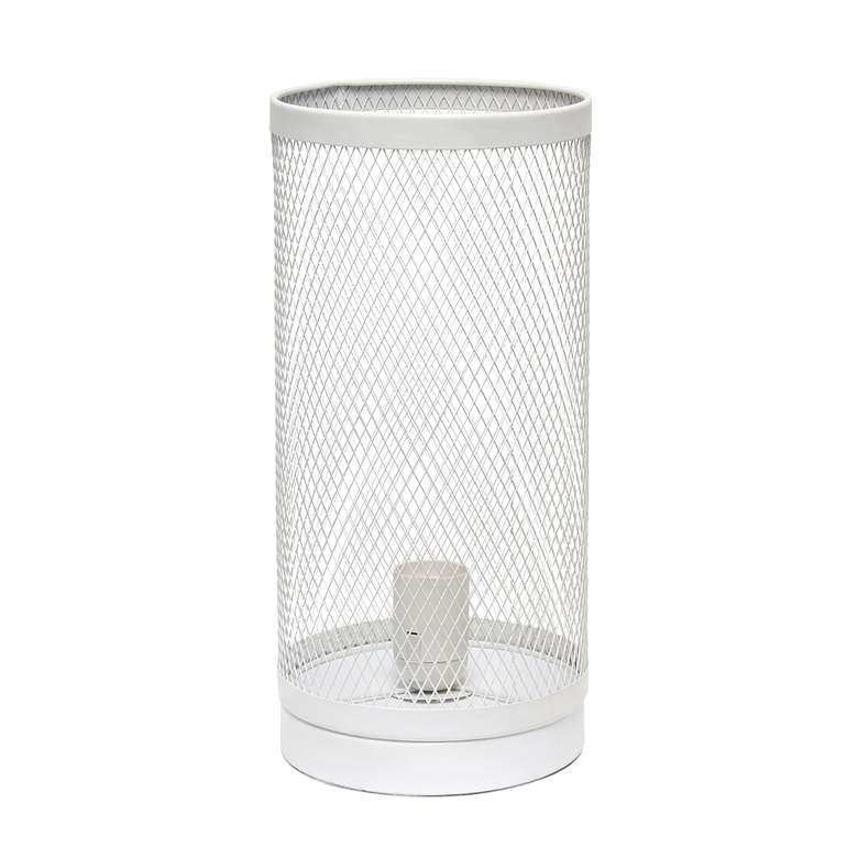 Image 6 Simple Designs 12 3/4 inchH White Mesh Cylinder Accent Lamp more views