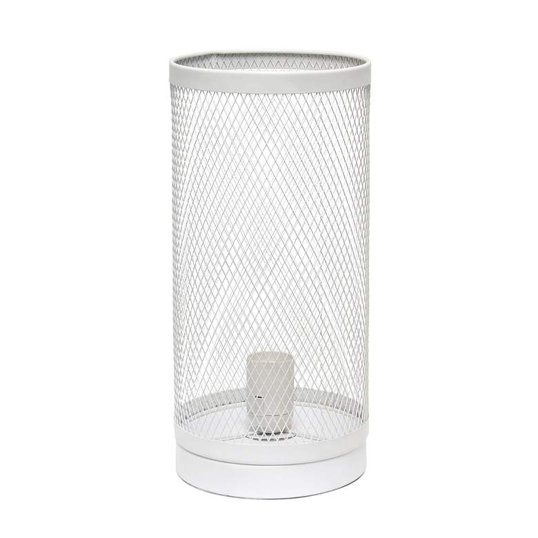 Image 6 Simple Designs 12 3/4"H White Mesh Cylinder Accent Lamp more views