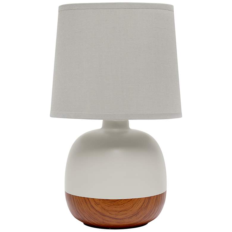 Image 2 Simple Designs 12 inch High Faux Dark Wood and Gray Ceramic Accent Lamp