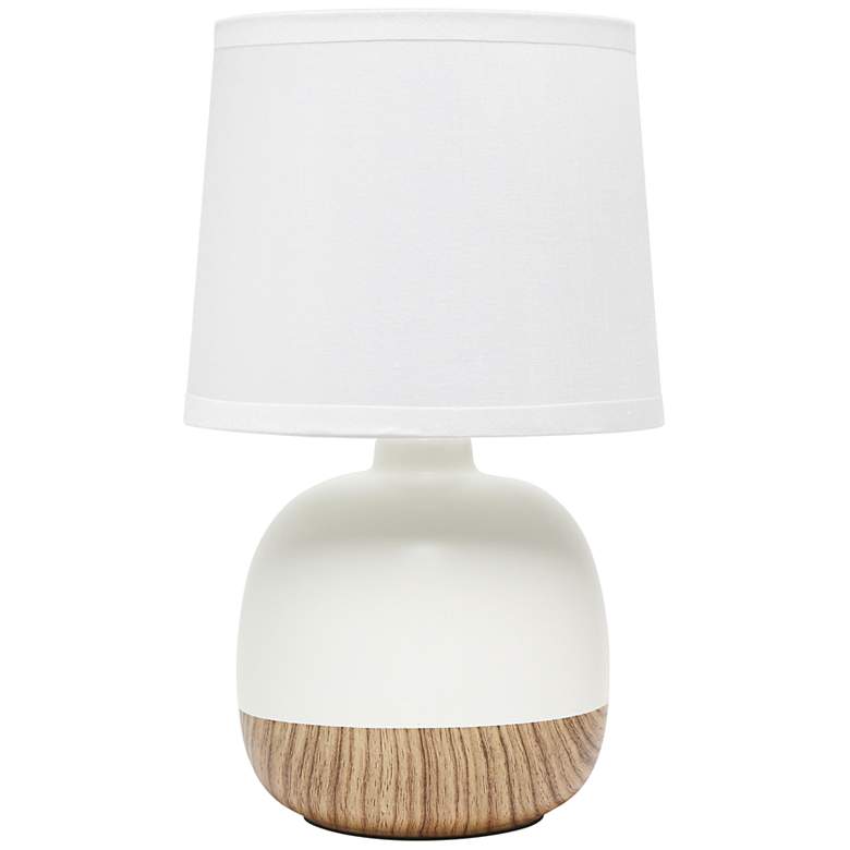 Image 2 Simple Designs 12 inch High Faux Wood Off-White Ceramic Accent Table Lamp