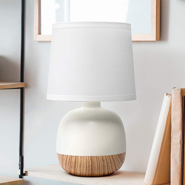 Image 1 Simple Designs 12 inch High Faux Wood Off-White Ceramic Accent Table Lamp