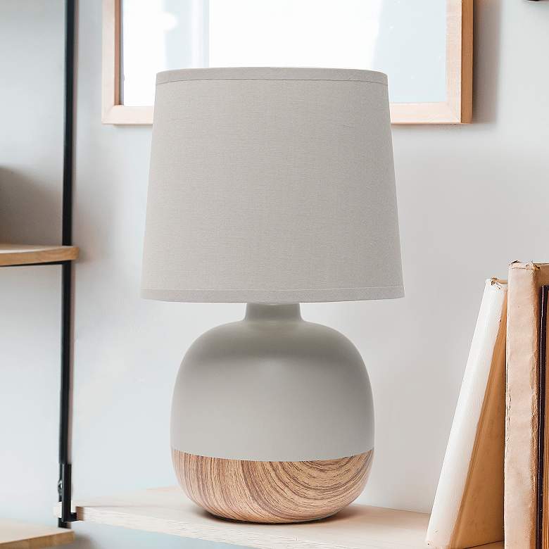 Image 1 Simple Designs 12 inch High Gray and Light Wood Accent Table Lamp