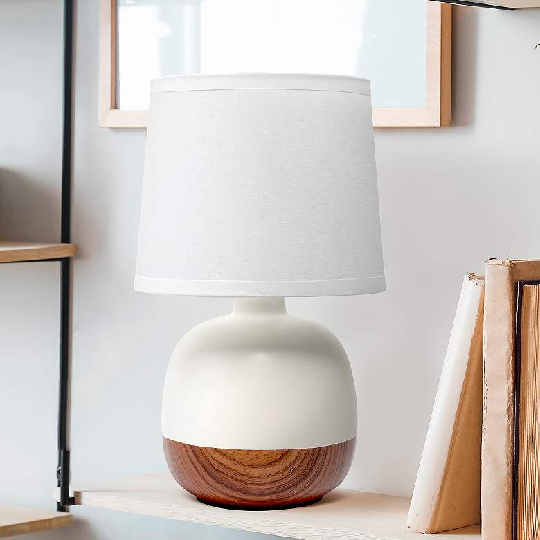 Image 1 Simple Designs 12" High Modern Faux Wood and Ceramic Table Lamp