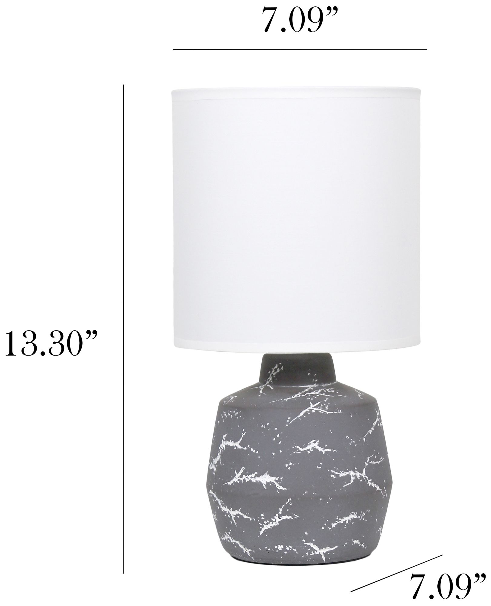 Simple Designs 13.78" Chic Glow Marble Ceramic Tb Lp, Fabric Shade, Gray